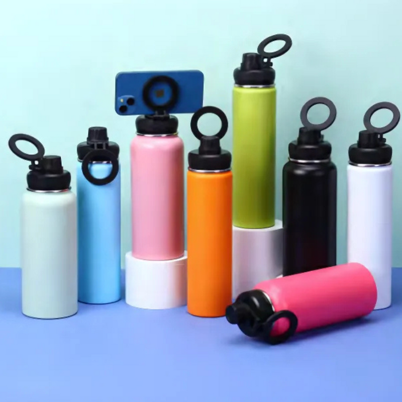 Garrafa Térmica de agua com Imã Porta Celular de Inox Academia suporte celular 1 litro